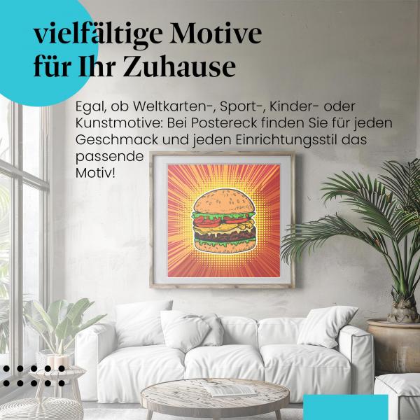 "Burger-Liebe": Poster - Illustration im Comic-Stil - lecker!