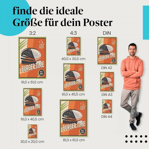 Burgergenuss: Burger-Poster "Burger Time" - 100% Geschmack im Retro-Look