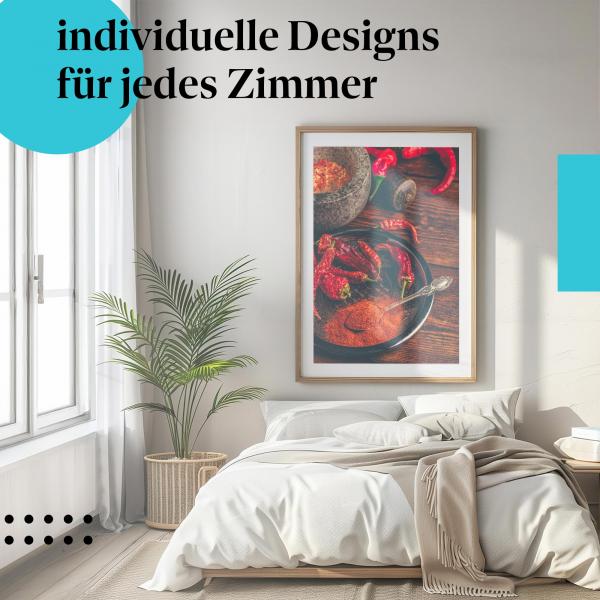 Schlafzimmer Deko: "Chili" Poster: Exotische Schärfe - ein Hingucker für Ihre Küche.