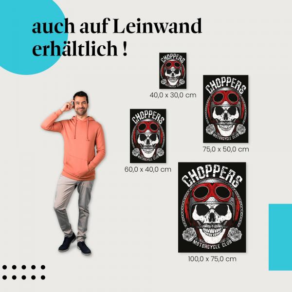 "Choppers Motorcycle Club" - Logo mit Totenkopf, Brille, Helm als Leinwandbild - für Biker und Rockabilly-Fans.