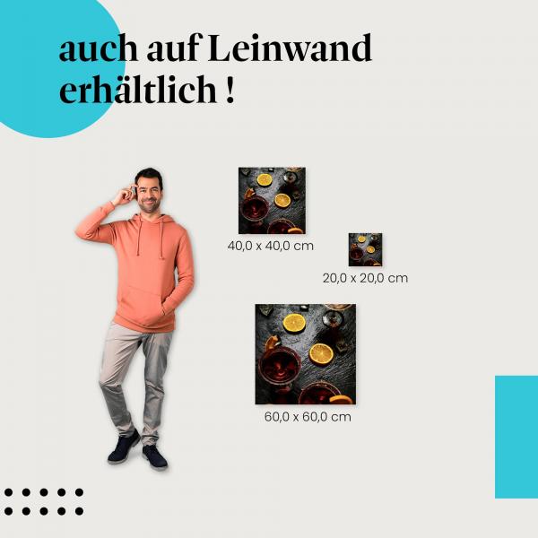 Cocktails: Leinwandbild. Gläser, Zuckerrand, Orangen, Eis.