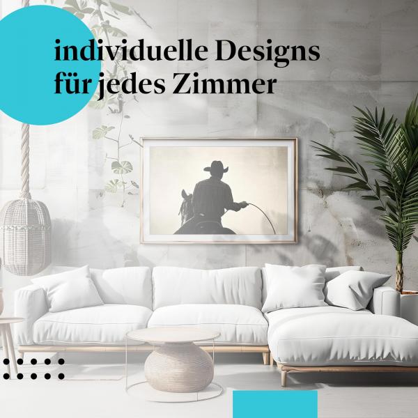 Schlafzimmer Deko: Modernes Schlafzimmer mit "Cowboy Silhouette" Poster. Wanddeko für Western-Fans.