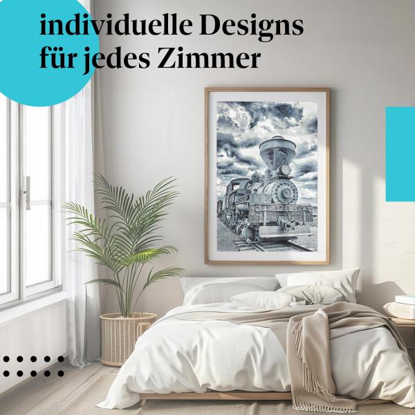 Schlafzimmer Deko: "Dampflok" Poster: Ein Hauch von Vergangenheit - perfekt fürs Schlafzimmer.