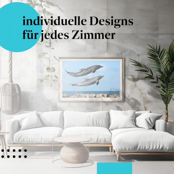 Schlafzimmer Deko: "Delfine" Poster im minimalistischen Schlafzimmer. Wanddeko für Tierliebhaber.