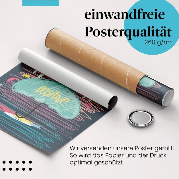 "Denk Positiv": Gerolltes Poster - Optimismus, Regen.