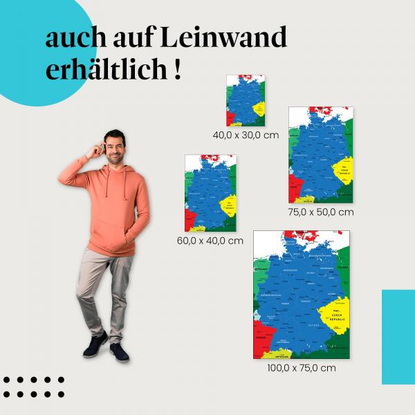 "Karte von Deutschland" Leinwandbild. Finde die ideale Größe für dein Zuhause & setze Akzente mit Kunst!