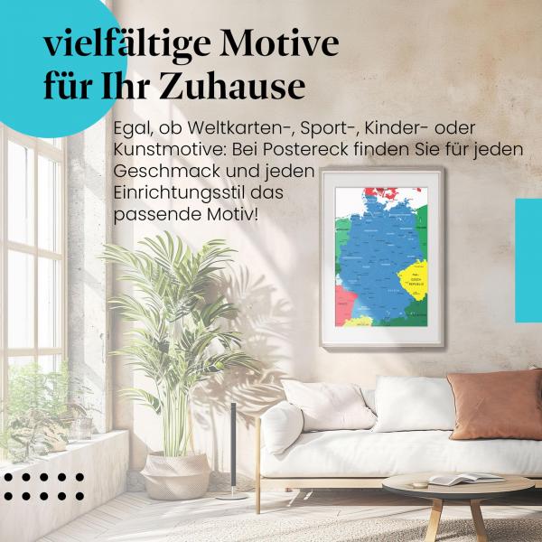 Stylisches Leinwandbild: Deutschlandkarte mit Bundesländern und Städten.