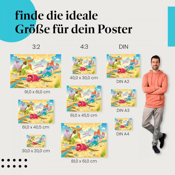 "Lustige Dinosaurier": Poster mit bunten Dinosauriern für Kinder