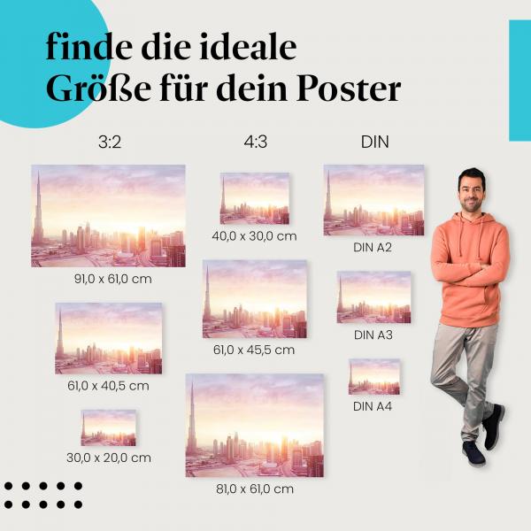 "Dubai Skyline": Poster mit Blick auf Burj Khalifa & Sonnenaufgang