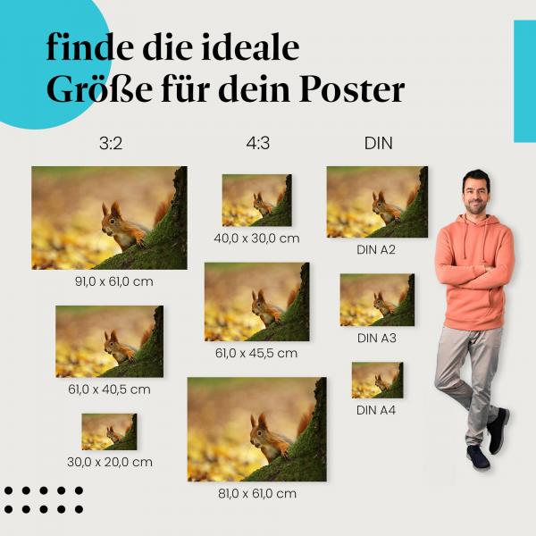 "Herbstlicher Gruß": Poster mit Eichhörnchen & bunten Herbstblättern