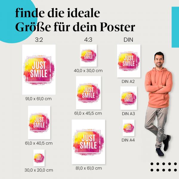 "Just Smile" Poster: Finde deine passende Grösse für dieses positive Design und versprühe gute Laune!