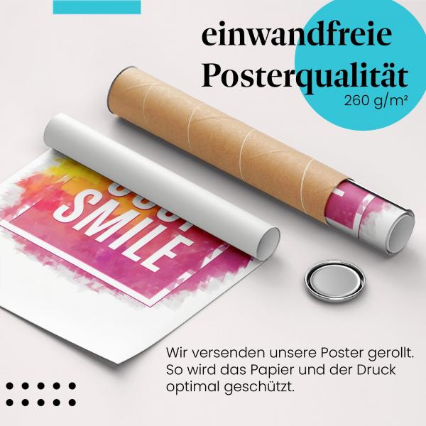 Gerolltes Poster "Just Smile" - Motivierendes Design für gute Laune.