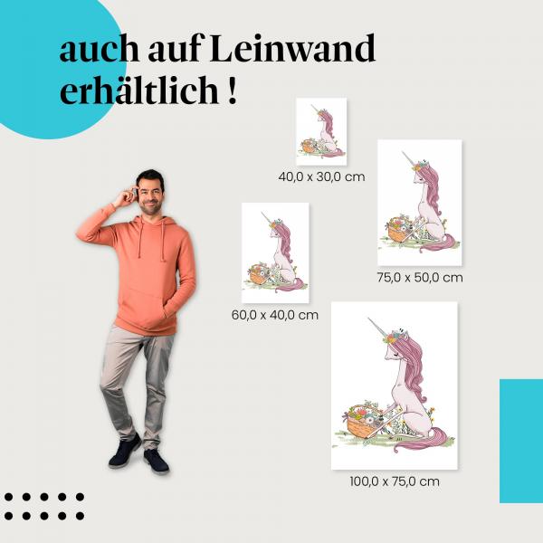 Einhorn: Leinwandbild. Blumen, magisch.