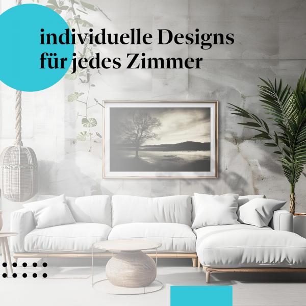 Schlafzimmer Deko: Minimalistisches Zimmer mit "Einsamer Baum" Poster. Wanddeko für Naturliebhaber.