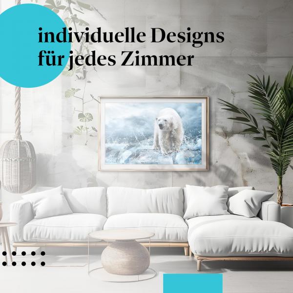 Schlafzimmer Deko: "Eisbär" Poster im minimalistischen Schlafzimmer. Wanddeko für Tier-Fans.