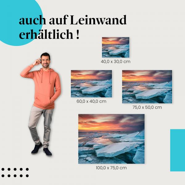 See: Leinwandbild. Sonnenuntergang, türkis, Eisschollen. Wähle deine Größe.