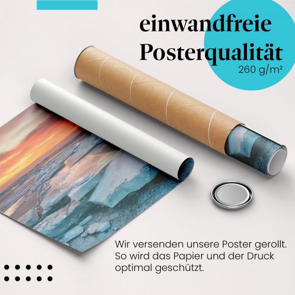 Gerolltes Poster "Sonnenuntergang & Eis". Kontraste der Natur, sicher verpackt.