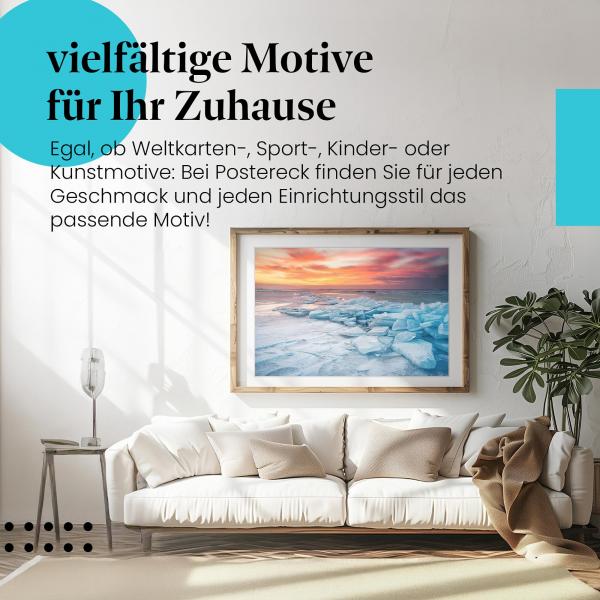 "Winterlicher See": Poster "Eisblöcke & Sonnenuntergang" - magisch!