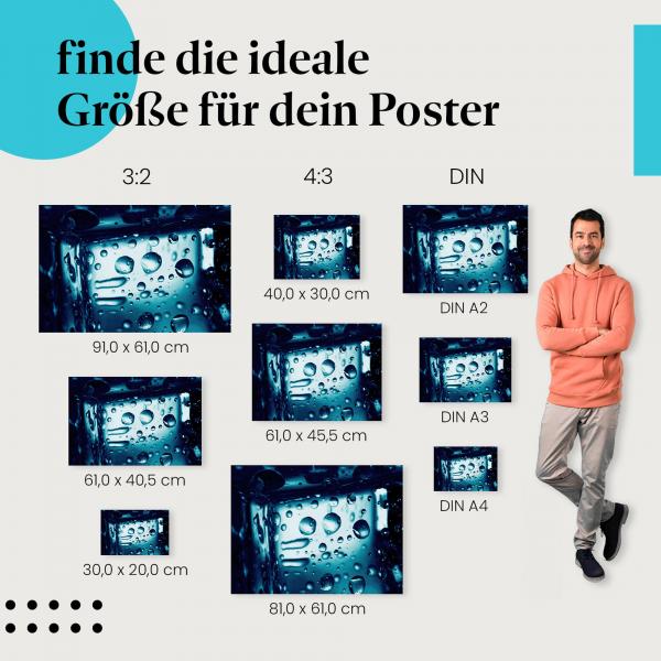 Entdecke die passende Postergröße: Eiswürfel, Makroaufnahme, Luftblasen, Muster.