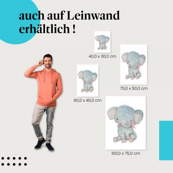 Elefant: Leinwandbild. Grau, Schleife.