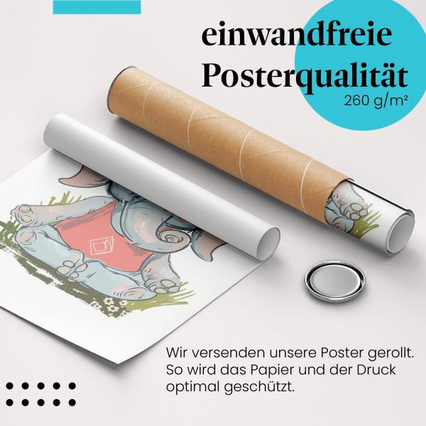 Gerolltes Poster "Elefant & Yoga". Entspannung & Achtsamkeit, sicher verpackt.