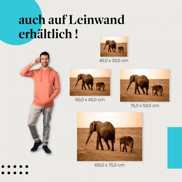 Elefanten: Leinwandbild. Mutter & Kalb, Savanne.