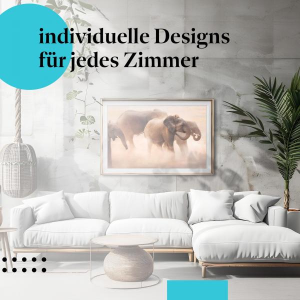 Schlafzimmer Deko: Minimalistisches Zimmer mit "Elefantenherde" Poster. Wanddeko für Afrika-Fans.