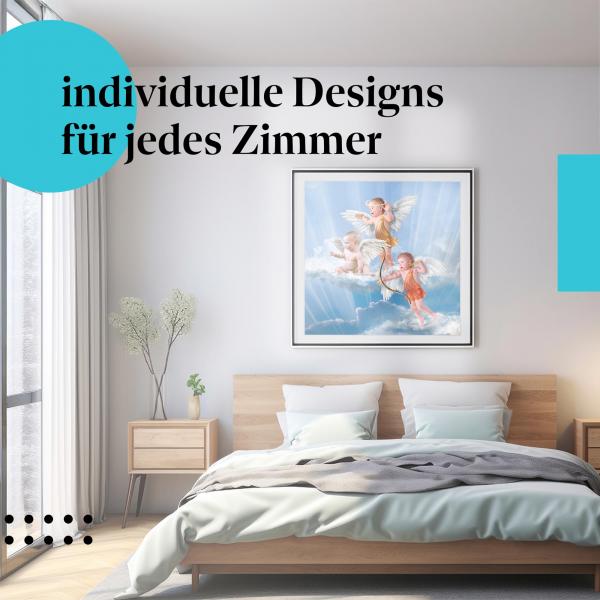 Schlafzimmer Deko: Modernes Schlafzimmer mit "Engel" Poster. Romantische Wanddeko.