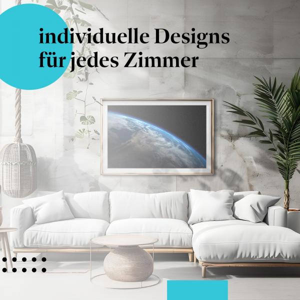 Schlafzimmer Deko: Modernes Zimmer mit "Blauer Planet" Poster. Wanddeko für Weltraum-Fans.