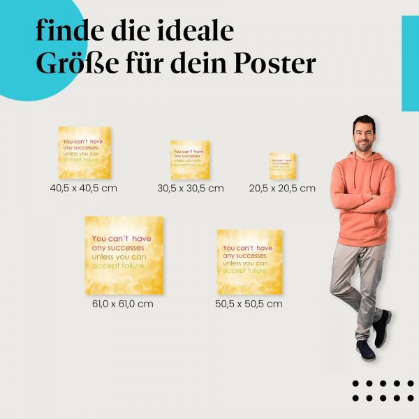 Wähle die ideale Postergröße: "Du kannst keine Erfolge haben..." - Motivierendes Zitat auf gelbem Hintergrund.