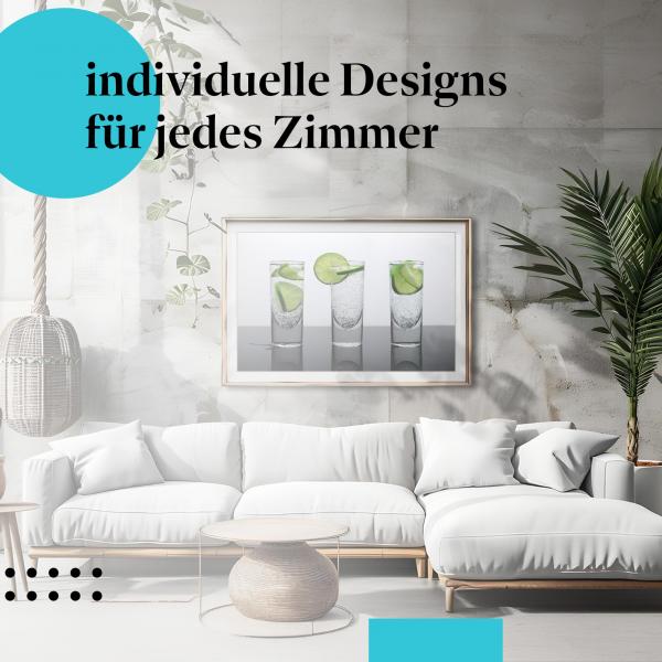 Schlafzimmer Deko: Minimalistisches Schlafzimmer mit "Limettenlimonade" Poster. Erfrischende Wanddeko.