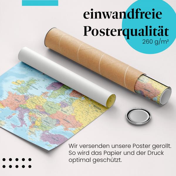 Gerolltes Poster "Europakarte" - Geografie & Europa, sicher verpackt.