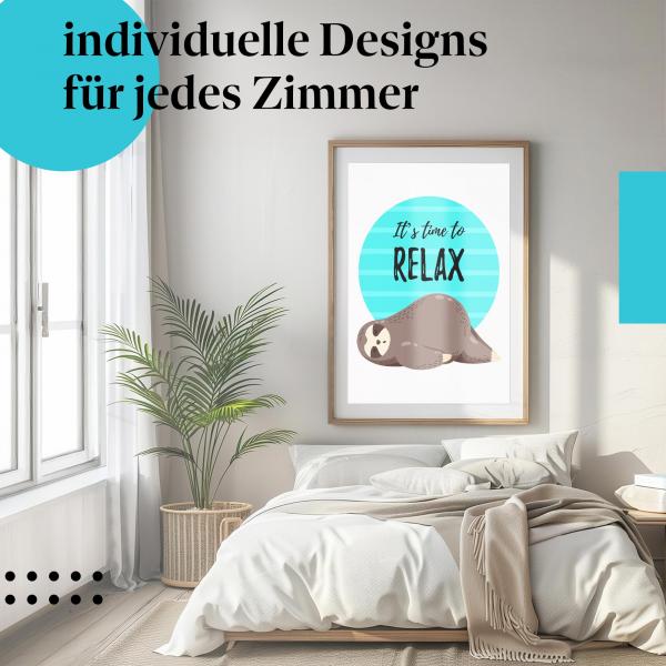 Schlafzimmer Deko: "Faultier" Poster: Entspannung & Ruhe für Ihr Schlafzimmer.