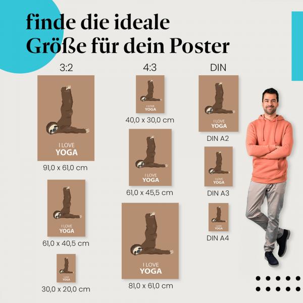 Entdecke die passende Größe: Faultier, Yoga, "I love Yoga", lustig.