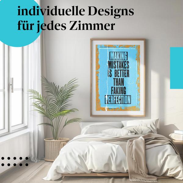 Motivation Poster: "Fehler machen ist menschlich" - Spruch auf blauem Hintergrund