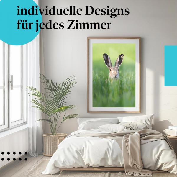 Schlafzimmer Deko: "Feldhase" Poster - Ein verspieltes Tier - perfekt für Tierliebhaber.