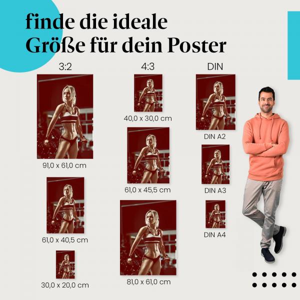 Fitness, Poster: Frau, Fitnessbänder, Studio.