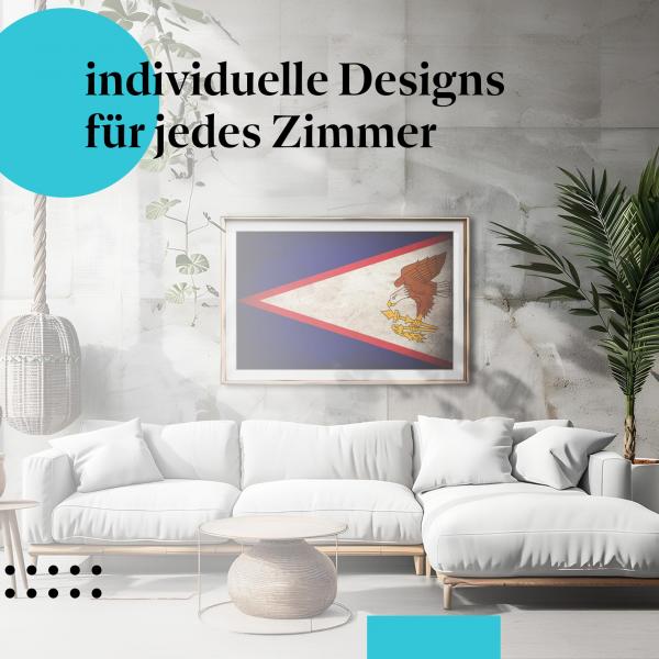 Schlafzimmer Deko: Modernes Schlafzimmer mit "Amerikanisch-Samoa Flagge" Poster. Wanddeko im modernen Stil.