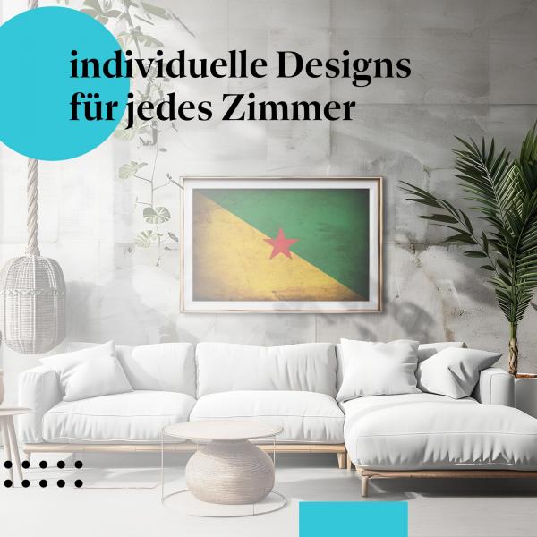 Schlafzimmer Deko: Modernes Schlafzimmer mit "Französisch-Guayana Flagge" Poster. Wanddeko im modernen Stil.