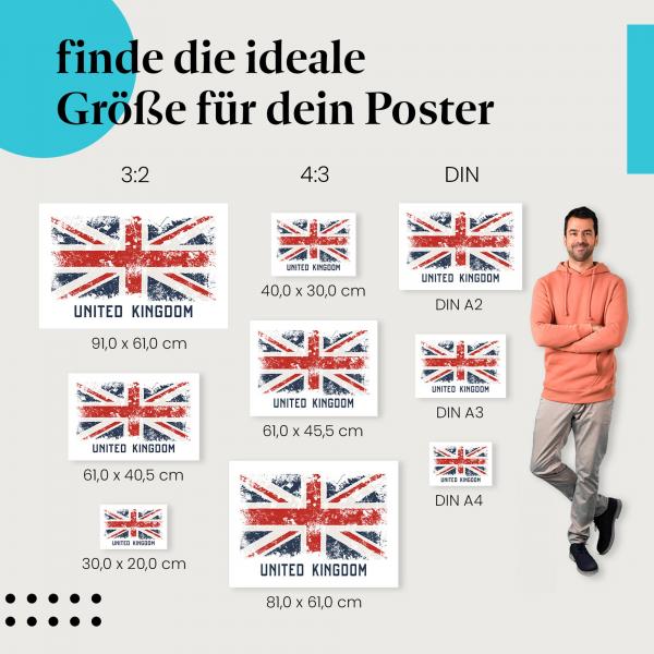 "Union Jack Used-Look" Poster: Finde deine passende Größe und hol dir ein Stück Großbritannien an deine Wand!