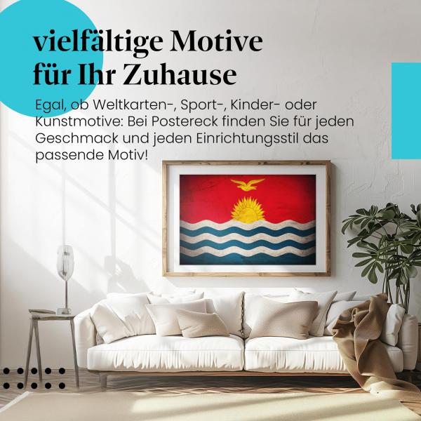 Leinwandbild "Kiribati Vintage Flagge: Sonne über Wellen". Wanddeko für Kiribati-Fans.