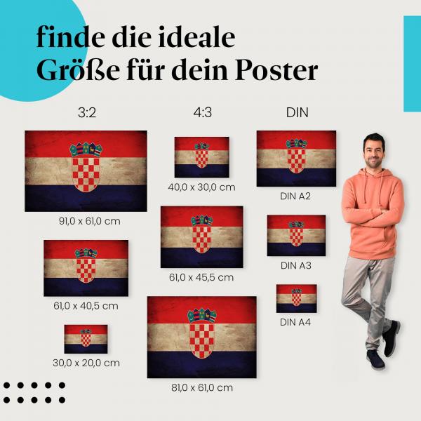 Kroatien Flagge Poster: Vintage-Stil - finde die perfekte Größe!