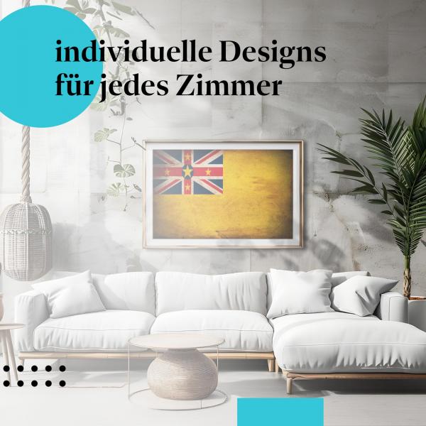 Schlafzimmer Deko: Modernes Zimmer mit "Niue Flagge" Poster. Wanddeko für Südsee-Fans.