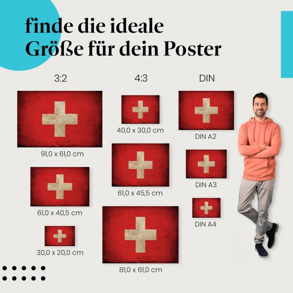 Schweiz Flagge Poster: Vintage-Stil - finde die perfekte Größe!