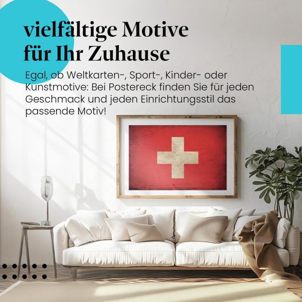 Leinwandbild "Schweizer Grunge Flagge im Vintage-Stil". Wanddeko für Schweiz-Fans.