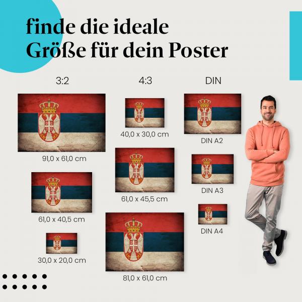 Serbien Flagge Poster: Historischer Stil - jetzt Postergröße wählen!