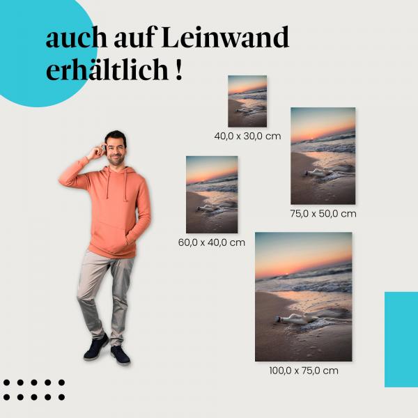 Flaschenpost: Leinwandbild. Strand, Sonnenuntergang, romantisch.