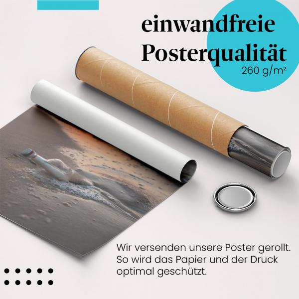 Gerolltes Poster "Flaschenpost". Geheimnis & Meer, sicher verpackt.