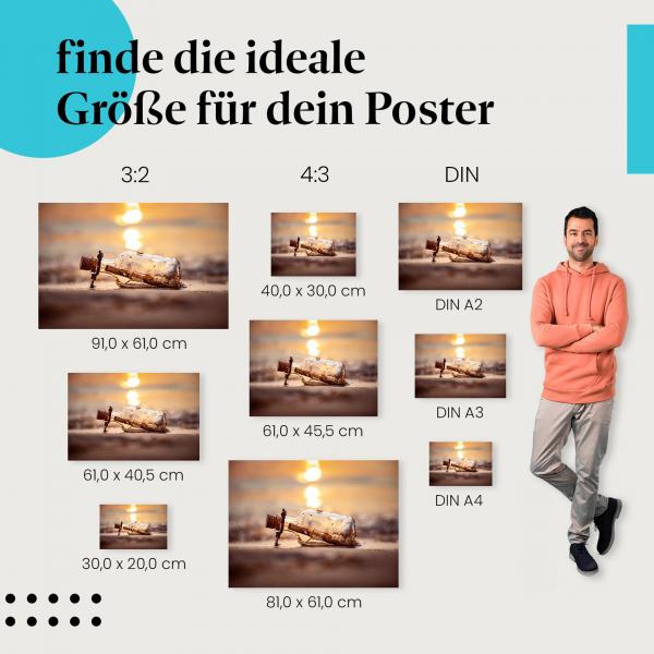 Flaschenpost, Poster: Strand, Sonnenuntergang.