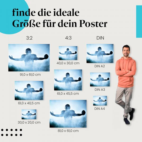 "Amerikanischer Footballspieler im Nebel": Poster - Silhouette & Spannung